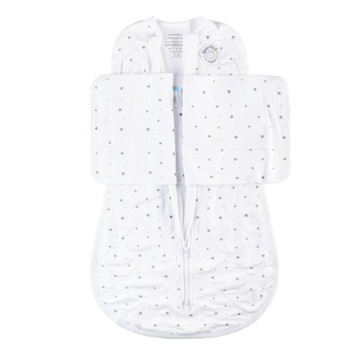 Dreamland Baby Viscose Swaddle Blanket (0-6 Months). 1.0 TOG Ultra Soft Swaddle Blanket w/Built in Band. 95% Viscose, 5% Spandex (White with Grey Stars). Mom-Owned US Business, Premium Materials