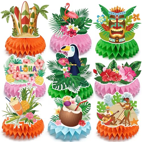 Hawaiian Luau Honeycomb Table Centerpieces - 9 PCS Tropical Decor