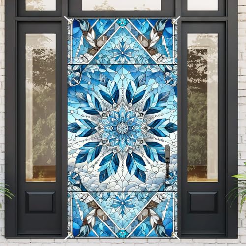 Blue Mandala Stained Glass Door Cover - 35x71in Art