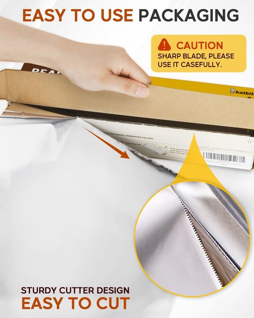 Katbite Heavy Duty Aluminum Foil Roll - 12" x 150ft | 30 Micron Thick with Cutter for Cooking & Grilling