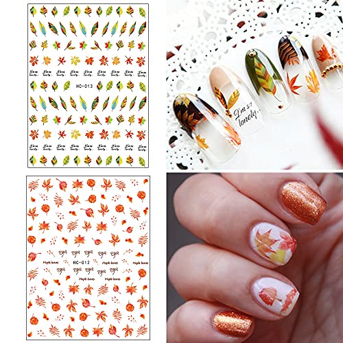 Fall Nail Stickers 3D Self-Adhesive Autumn Maple Leaf Decals 8 Sheets