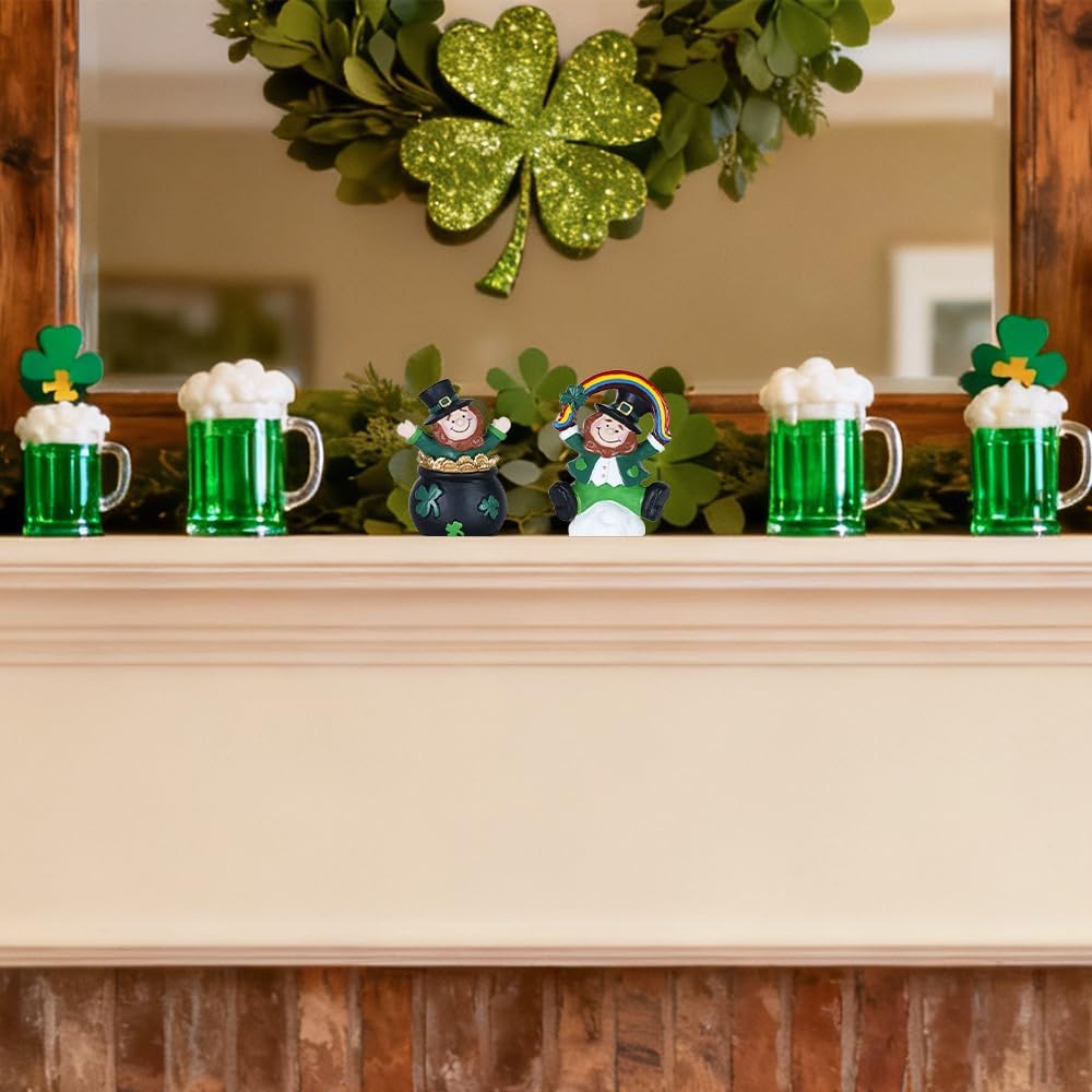 MEETYAMOR St. Patrick's Day Decorations - 2 PCS Irish Leprechaun Figurines | Shamrock & Rainbow Design for Home Decor