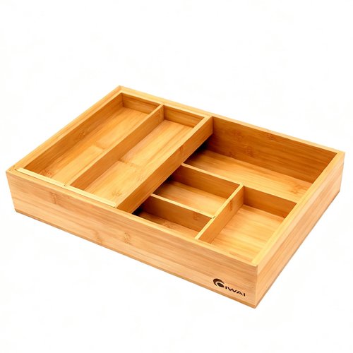 2-Tier Drawer Organizer with Removable Cutlery Tray Kitchen Utensil Silverware Drawer Organizer, Silverware Tray for Drawer Utensil Holder Bamboo Flatware Box for Utensils Stationery Cosmetics (M)