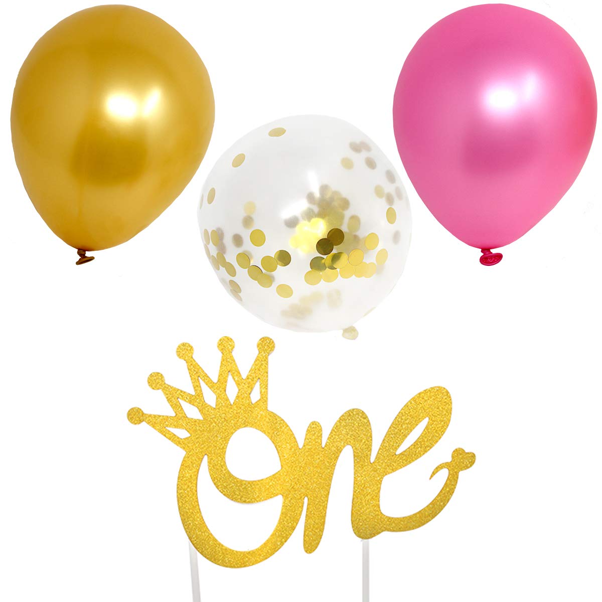 JOYIN 1st Girl Birthday Supplies Decoration Wild Set (Happy Banners, Hat, Foil Balloon Confetti Balloon, Cake Topper, Plates, Cups, Napkins, Tableware, Pom-poms Balls) for One Baby First Bday Party.