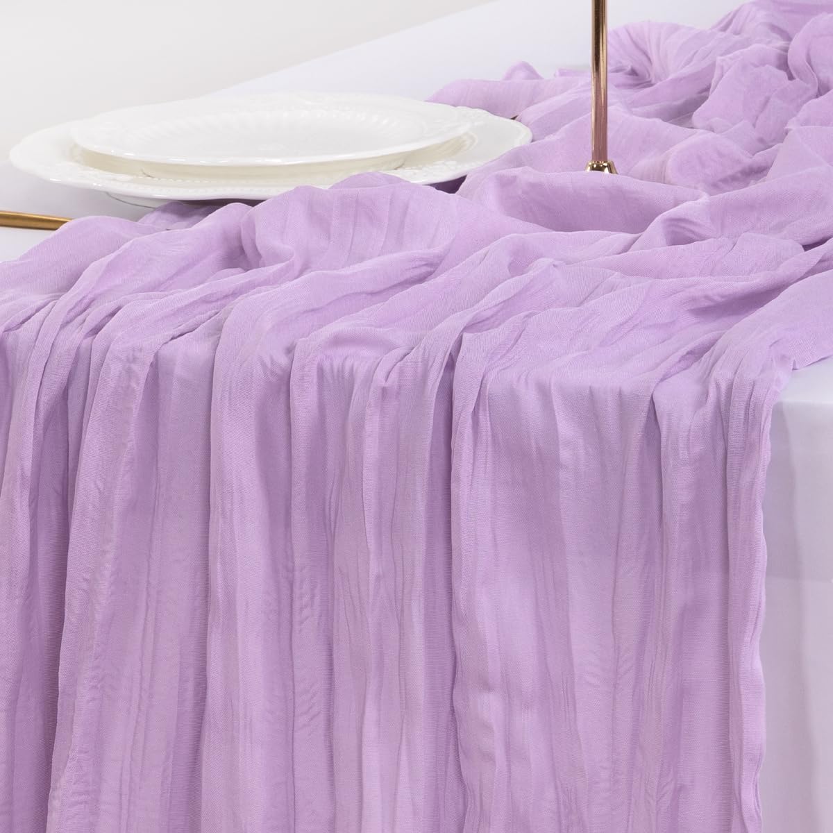 Socomi Cheesecloth Table Runner - Lilac Purple 120 Inch | Boho Rustic Decor for Weddings & Events