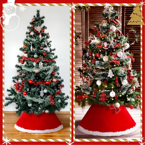 Mini Christmas Tree Collar Set - 3 Pcs Red Plush for 2-4 ft Trees - Variation 3