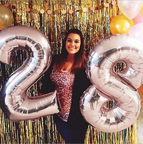 40 Inch Silver Number 28 Balloons - 2pcs Mylar for Parties