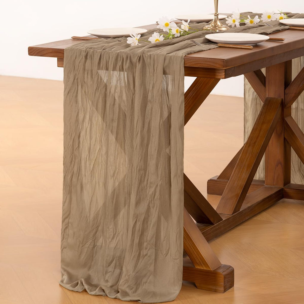 Socomi Cheesecloth Table Runner - 2pcs Nude Brown Boho Rustic 120 Inch for Weddings & Events