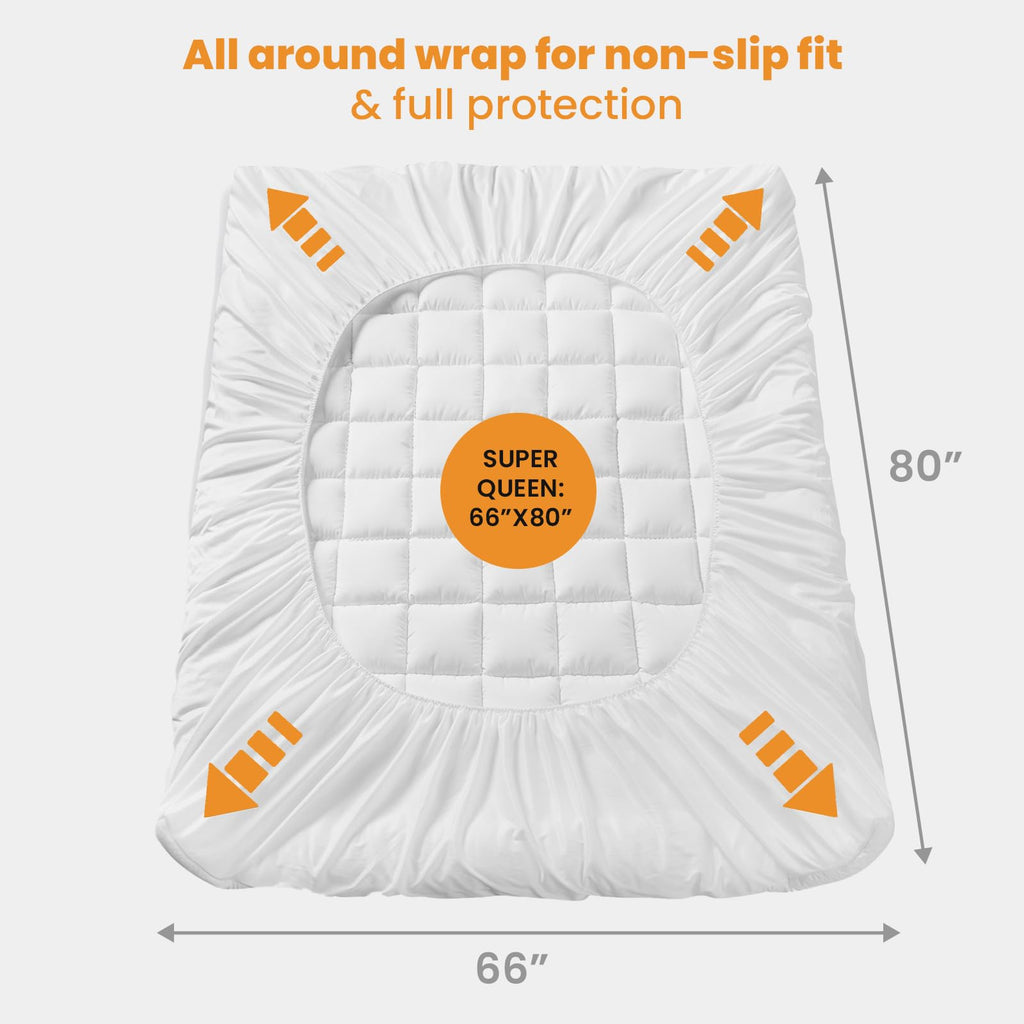 MATBEBY Olympic Super Queen Size Mattress Pad - Cooling Breathable Mattress Topper, Quilted Fitted Mattress Protector, Pillow Top Mattress Cover with 8-21" Deep Pocket, Soft, Machine Washable, White