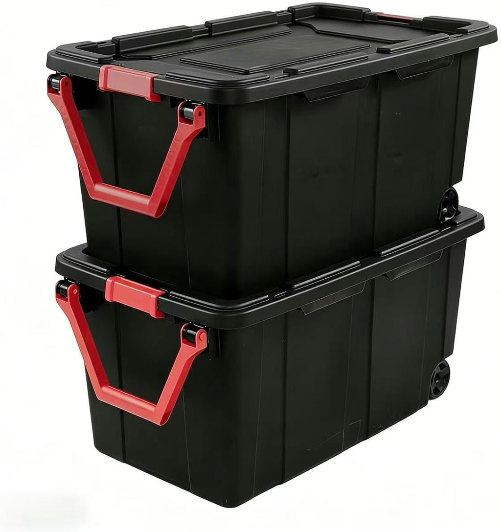 Skiennix 40-Gallon Wheeled Storage Boxes - Durable Plastic with Handles | Black, 2-Pack