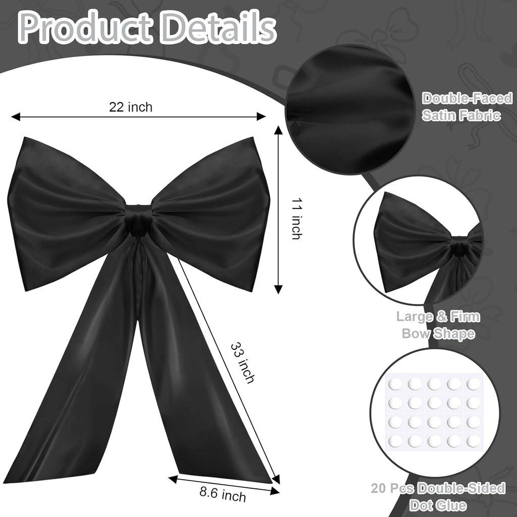 Skiennix Large Black Bow Decor - Giant Satin Ribbon Bow for Christmas Tree & Party Decorations