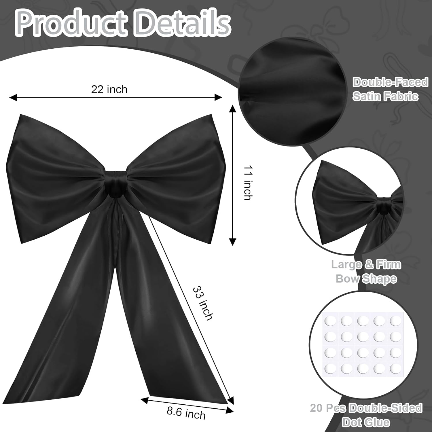 Skiennix Large Black Bow Decor - Giant Satin Ribbon Bow for Christmas Tree & Party Decorations