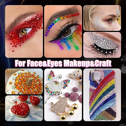 BELLEBOOST 12 Sheets Face Gem Stickers Set with Rhinestones and Makeup Glue