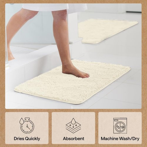 GORILLA GRIP Bath Rug Mat - Thick Soft Absorbent Chenille | Quick Dry Microfiber, 60x24, Ivory