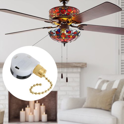 Ceiling Fan Switch Set 3 Speed 4 Wire Zing Ear ZE-268S2 Pull Chain Ceiling Fan Switch Ceiling Fan Speed Control Switch with Rope for Ceiling Fans, Wall Lamps, Cabinet Light, Brass