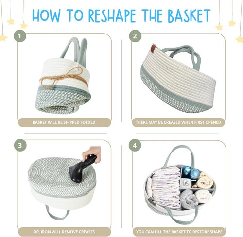 DECOMOMO Baby Caddy Organizer - Large Diaper Basket for Baby Shower | Sage Green & White