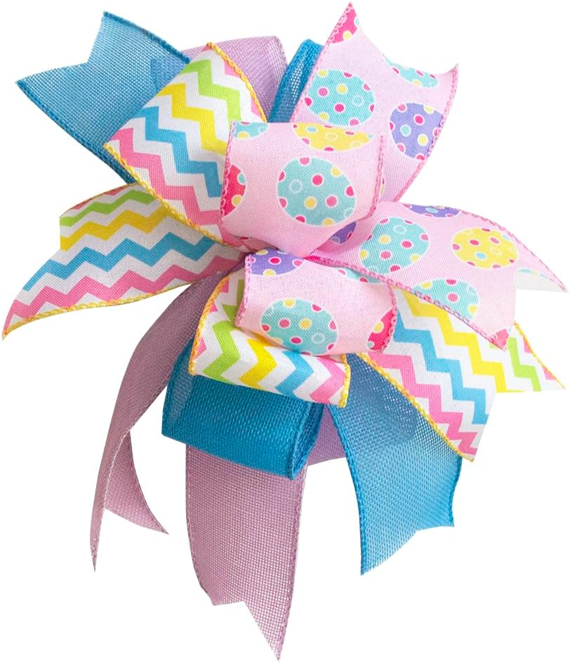 Skiennix Easter Wreath Bow - Pre-Tied Striped Wired Ribbon for Spring Decor | 10x12 Inch, Indoor/Outdoor