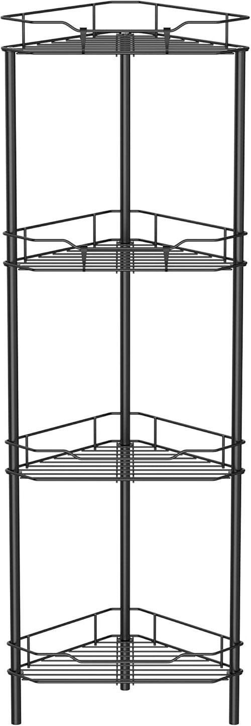 HuggieGems Corner Shower Caddy Organizer - 4 Tier Floor Stand with Hooks | Black Bathroom Shelf Rack