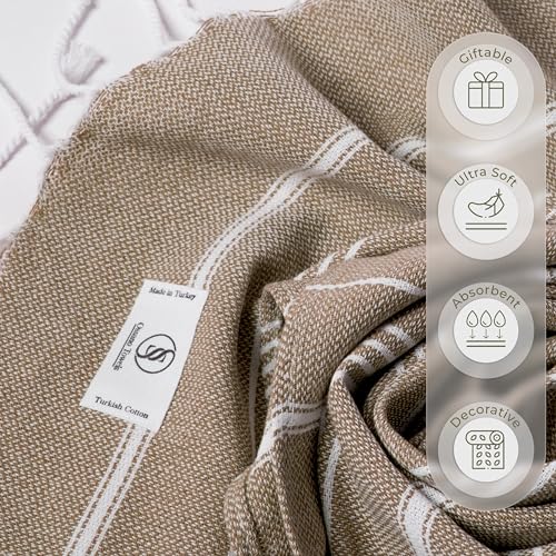 Ossano Turkish Cotton Hand Towels - 18" x 30" Set of 2 - Light Brown