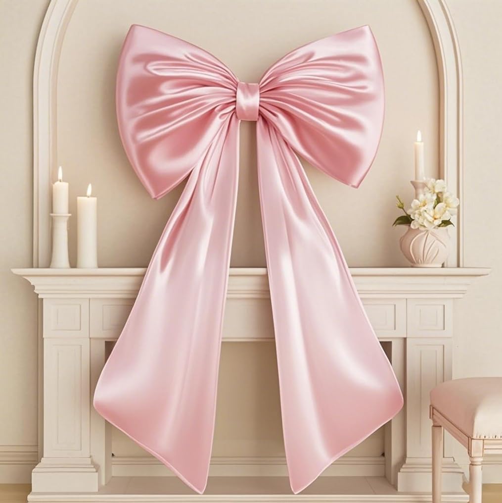 Skiennix Large Pink Bow | 40x24 In Satin Ribbon Tie for Coquette Room Decor & Birthday Decorations
