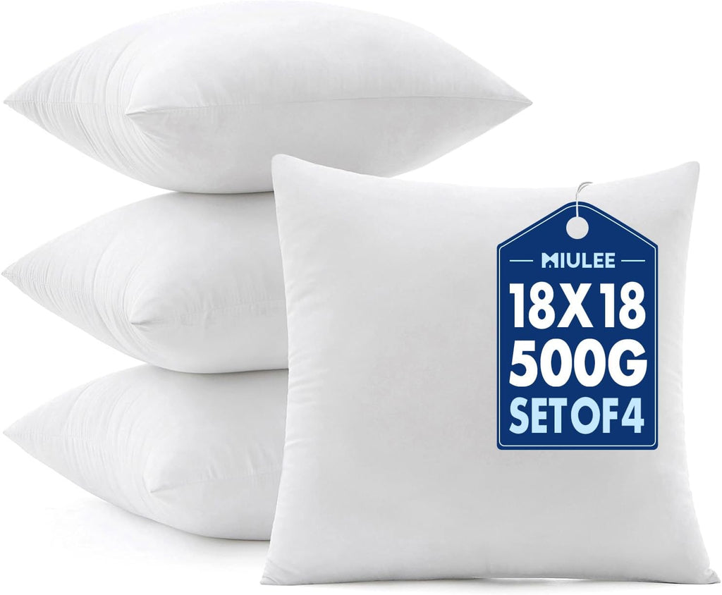 MIULEE Throw Pillow Inserts - Pack of 4, 18x18 Inch, 100% Virgin Microfiber Filling for Bed & Sofa