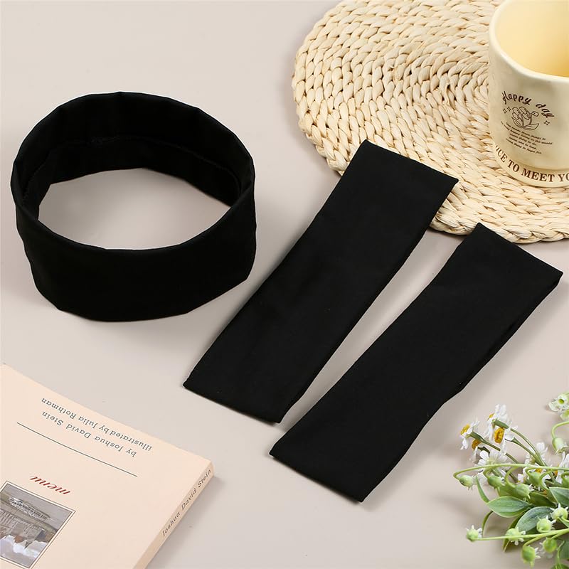 Black Athletic Headbands for Women - 3 Pack Non-Slip Stretchy Cotton