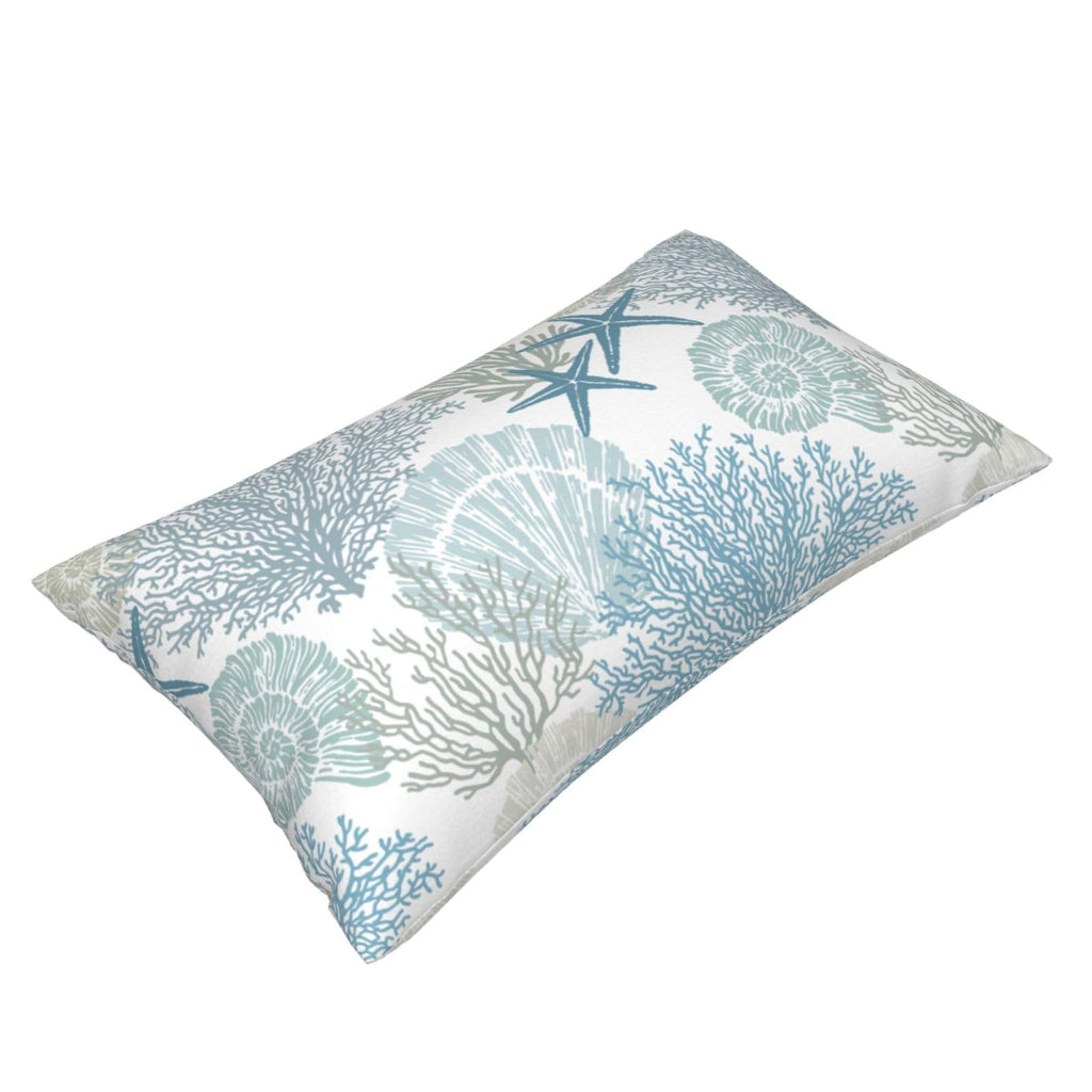 Tebjh Nautical Coastal Throw Pillow Covers 12x20 Set of 2, Beach Themed Ocean Seashell Coral Starfish Couch Lumbar Pillow Cover Outdoor Sofa Cushion Cover for Bedroom Living Room