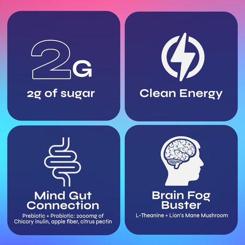 Yerba Magic Yerba Mate Powder Packets - Instant Clean Energy & Focus Drink Mix for Gut Health - Nootropic Blend with Lion’s Mane, L-Theanine, Prebiotics & Probiotics - Low Sugar Natural Caffeine - Peach Mango, 20 Sticks