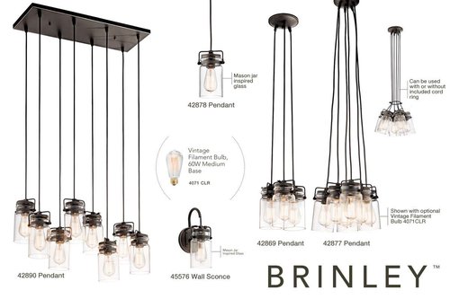 KICHLER Brinley 11.5" 1 Light Wall Sconce with Clear Glass Brushed Nickel