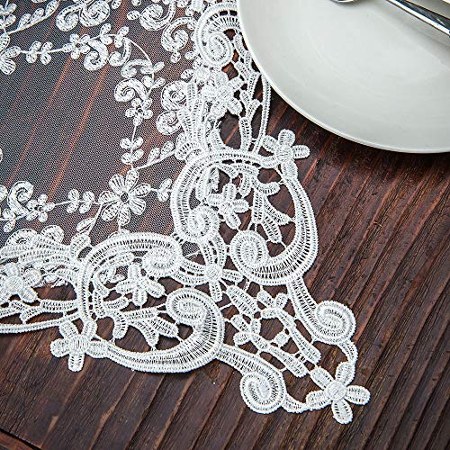 Garden Lace Table Runner 12 x 48 Inch Macrame Embroidered Polyester
