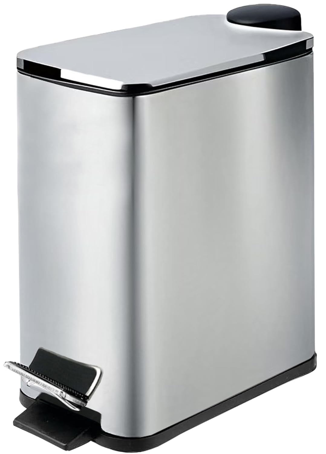 Stainless Steel Small Trash Can - 6L Soft Close Garbage Can with Lid & Step Pedal | Chrome Finish for Bathroom, Bedroom, Kitchen & Office