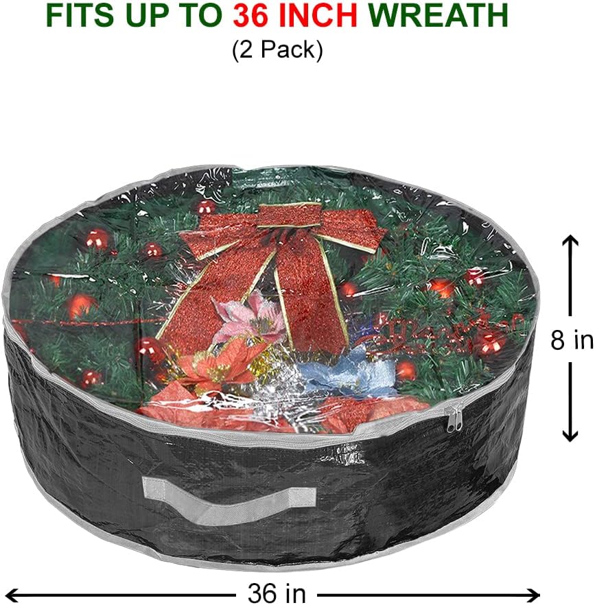 Propik Christmas Wreath Storage Bag - Tear Resistant Holiday Container with Clear Window | 36 Inch, Black - 2 Pack