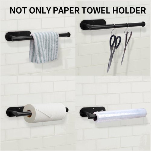 YeeBeny Black Paper Towel Holder Kitchen Roll Holder, Paper Towel Holder - Self Adhesive or Drilling, Under Cabinet Paper Towel Rack, Wall Mounted Paper Towel(Black)