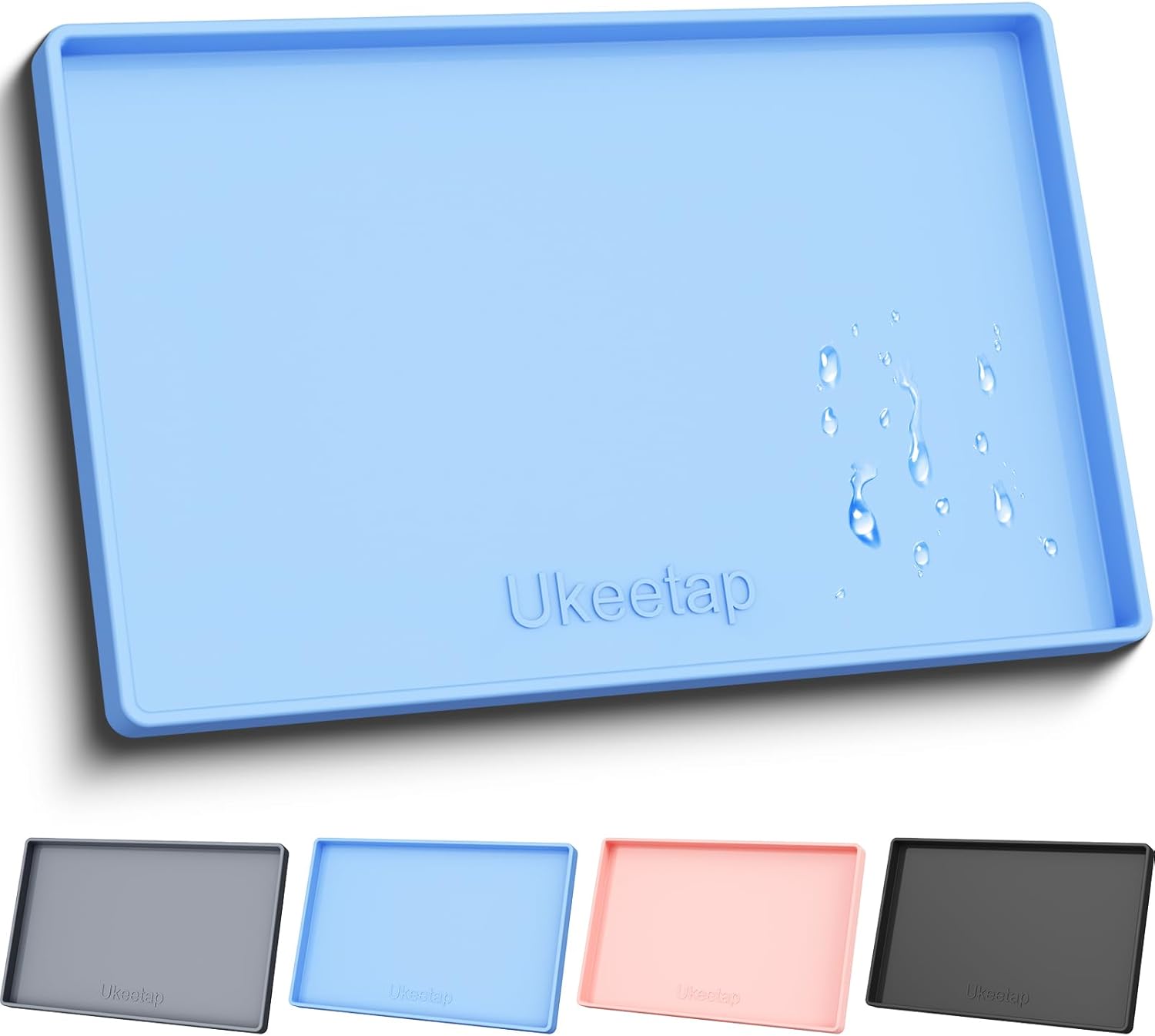 Ukeetap Extra Thick Silicone Mat - Waterproof Under Sink Mat 34" x 22" | Kitchen & Bathroom Protection, Blue