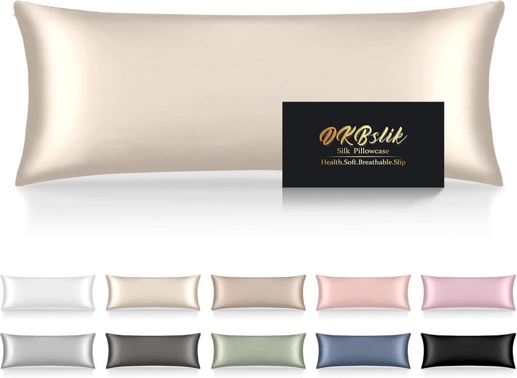 Skiennix Mulberry Silk Body Pillow Case - Smooth, Cooling & Anti-Acne | 20x54 Inches, Beige