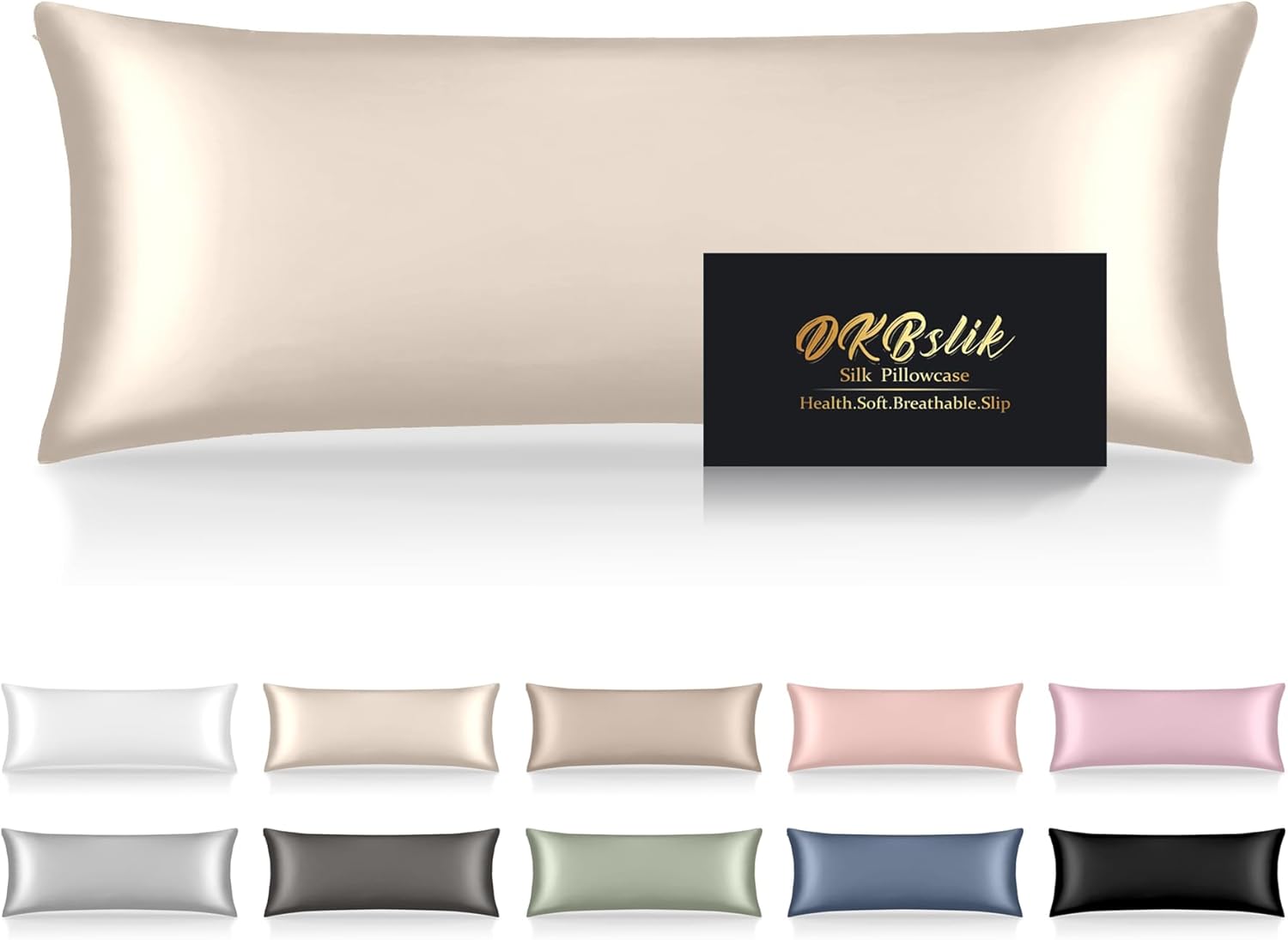 Skiennix Mulberry Silk Body Pillow Case - Smooth, Cooling & Anti-Acne | 20x54 Inches, Beige