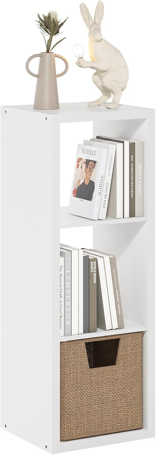 Furinno 3-Cube Bookshelf - Extra Thick Frame, Reversible Design | 14.6" x 16" x 44", White for Home & Office