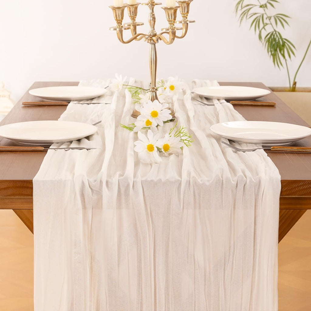 Socomi Cheesecloth Table Runner - 6pcs Ivory White Boho Rustic 120 Inch for Weddings & Events