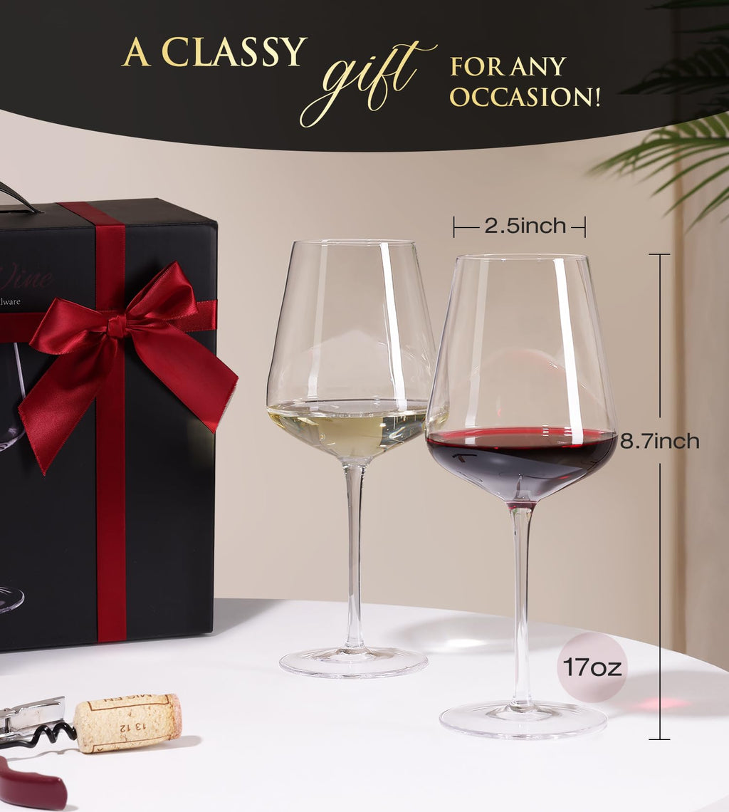 Potdoctor Wine Glasses Set of 4, Crystal Hand Blown Red/White Wine Glass with Stem-17 oz, Dishwasher Safe, Unique Gift for Wedding, Birthday, Anniversaries, Father's Day