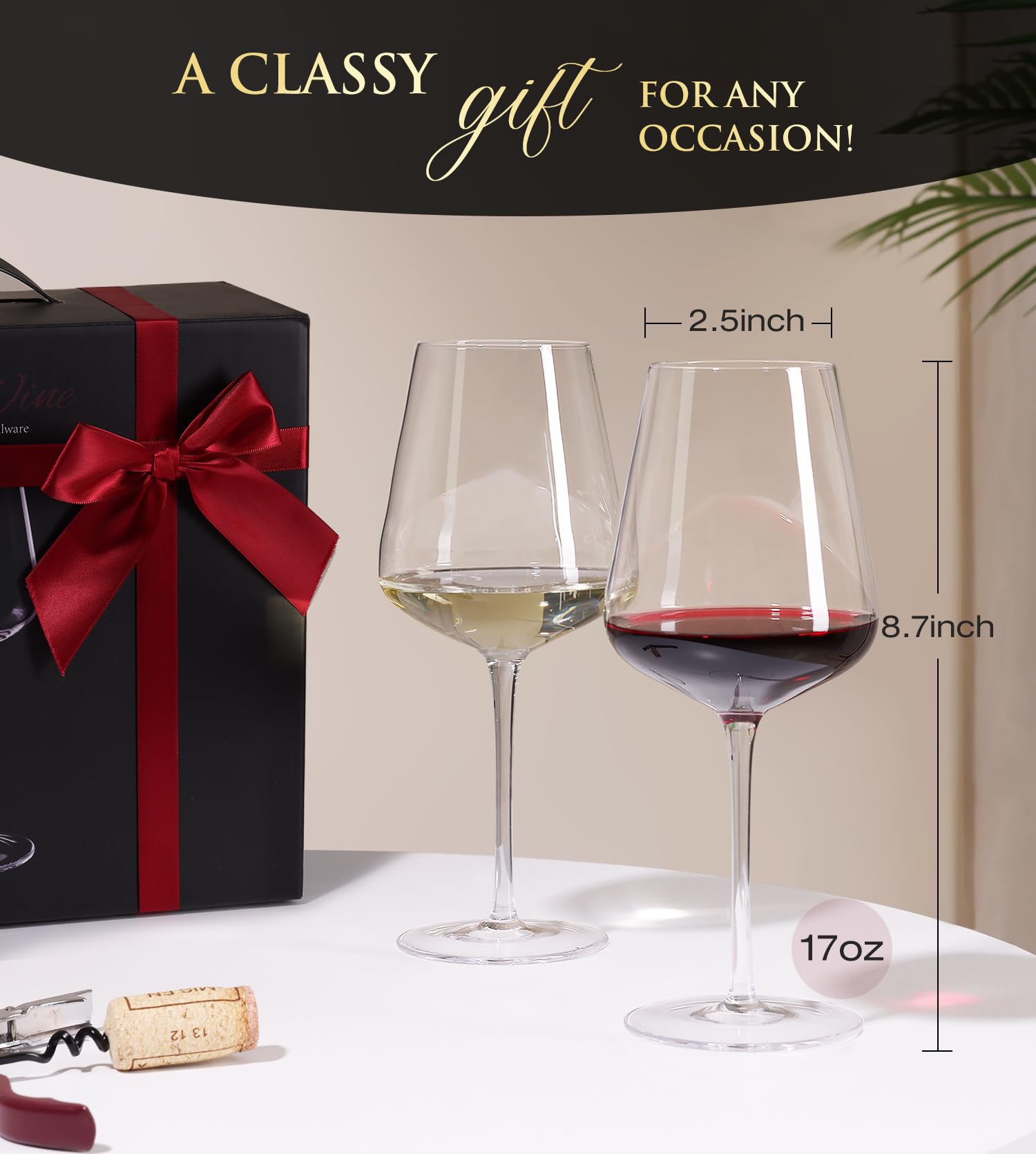 Potdoctor Wine Glasses Set of 4, Crystal Hand Blown Red/White Wine Glass with Stem-17 oz, Dishwasher Safe, Unique Gift for Wedding, Birthday, Anniversaries, Father's Day