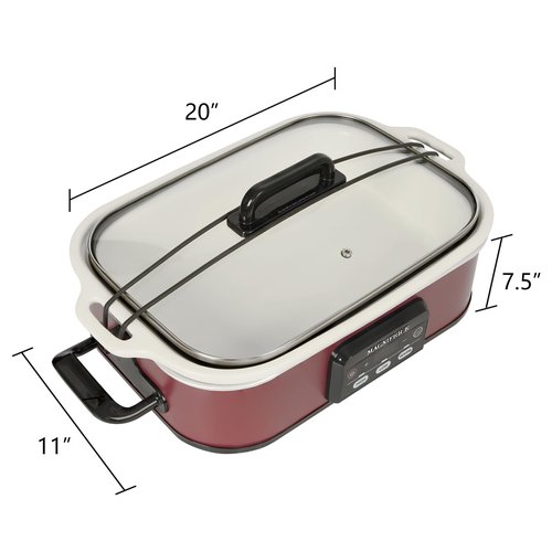 Magnifique 4 Quart Casserole Digital Slow Cooker, Premium Ceramic Bakeware for Oven, Dishwasher Safe Baking Dish, Red