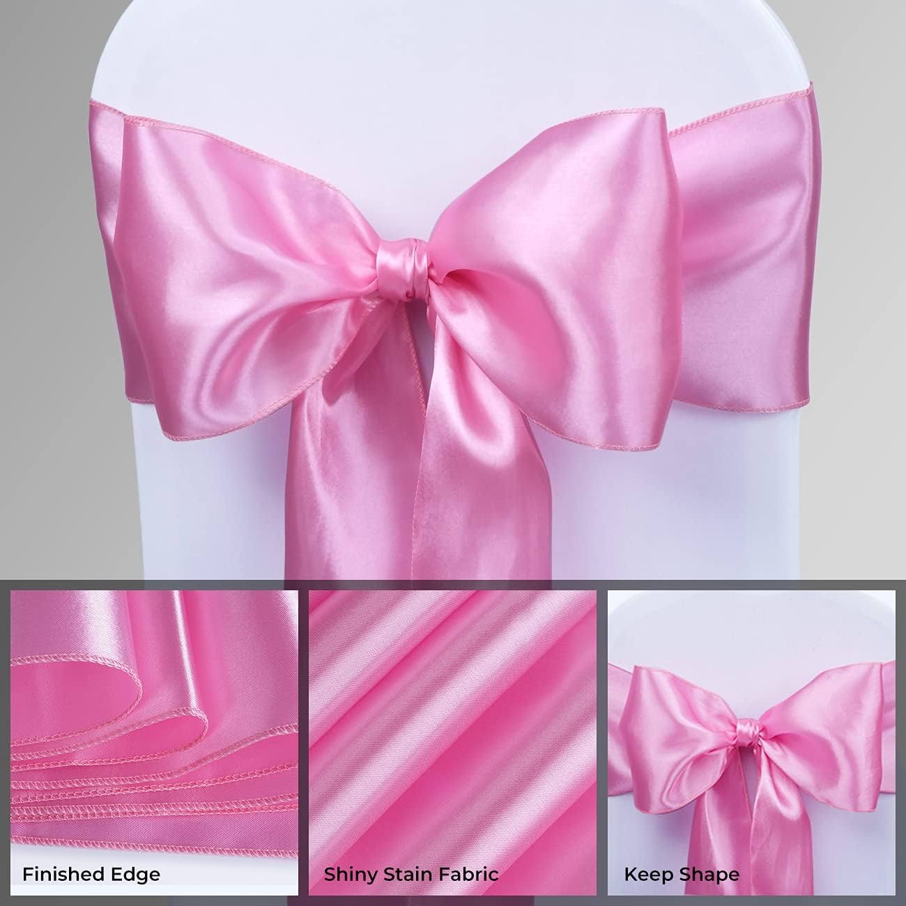 Babenest Satin Chair Sashes - Upgraded 30 Pcs Chair Ribbons & Bows for Weddings & Events | Pink