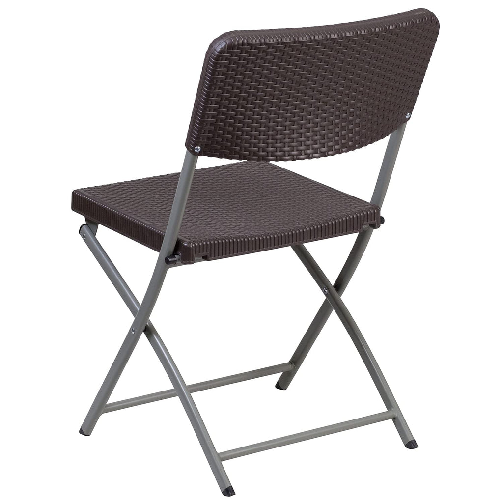 Flash Furniture 2 Pack HERCULES Series Brown Rattan Plastic Folding Chair with Gray Frame