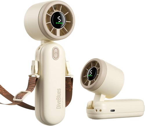 Diveblues Mini Portable Turbo Fan - 30ft/s Cooling Power | 12H Battery Life, 4000mAh, 3-in-1 Handheld/Neck/Desk Fan