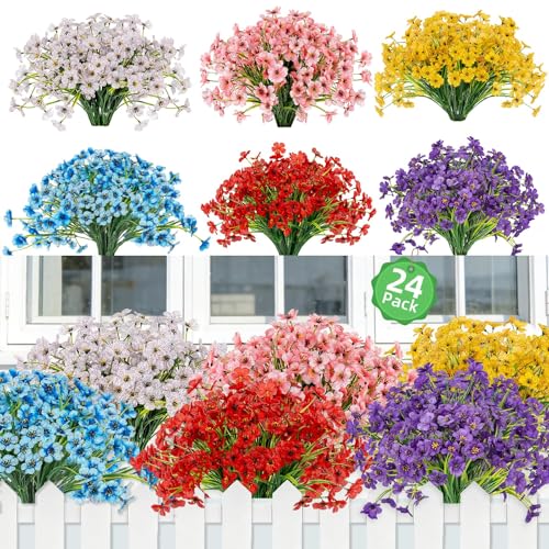 24 Bundles of UV Resistant Artificial Flowers - Realistic Silk Decor