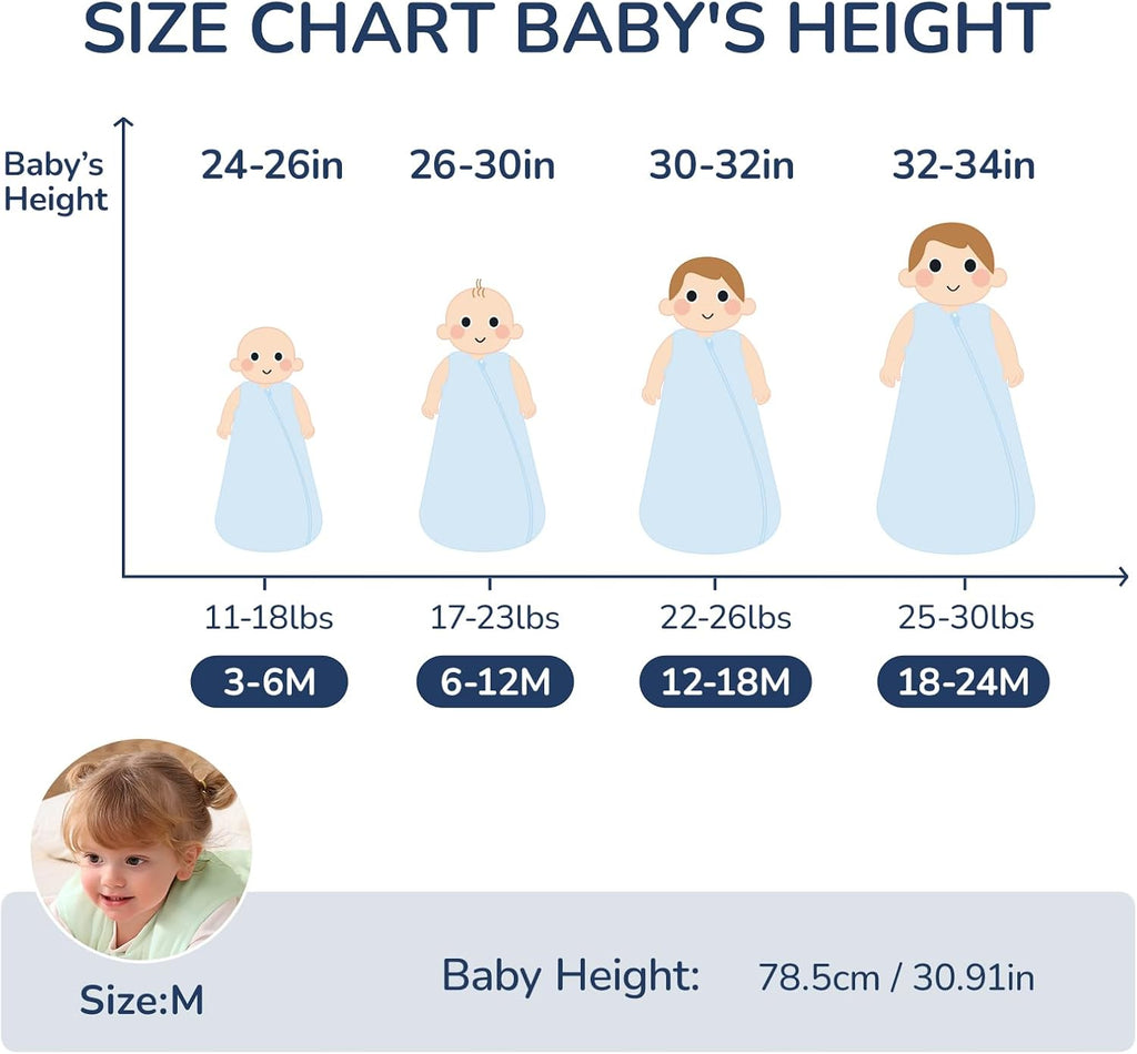Skiennix Baby Sleep Sack - 0.5 Tog & 1.0 Tog Unisex Cotton Toddler Sleeping Bag | 2-Way Zipper Design