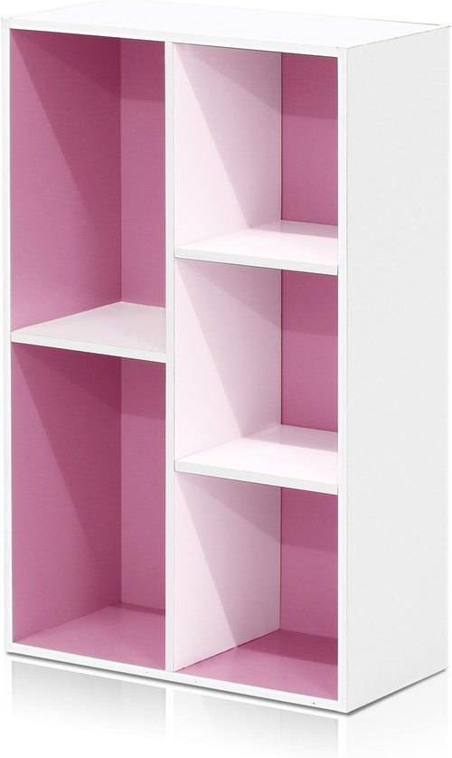 Furinno LUDER 5-Cube Bookshelf - Reversible Design, Easy Assembly | White/Pink, 9.4 x 19.5 x 31.5