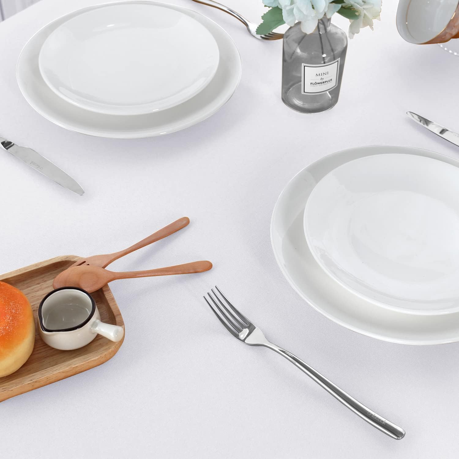 Sancua 2 Pack White Tablecloths - Stain & Wrinkle Resistant 60 x 84 Inch Polyester Covers for Dining & Events
