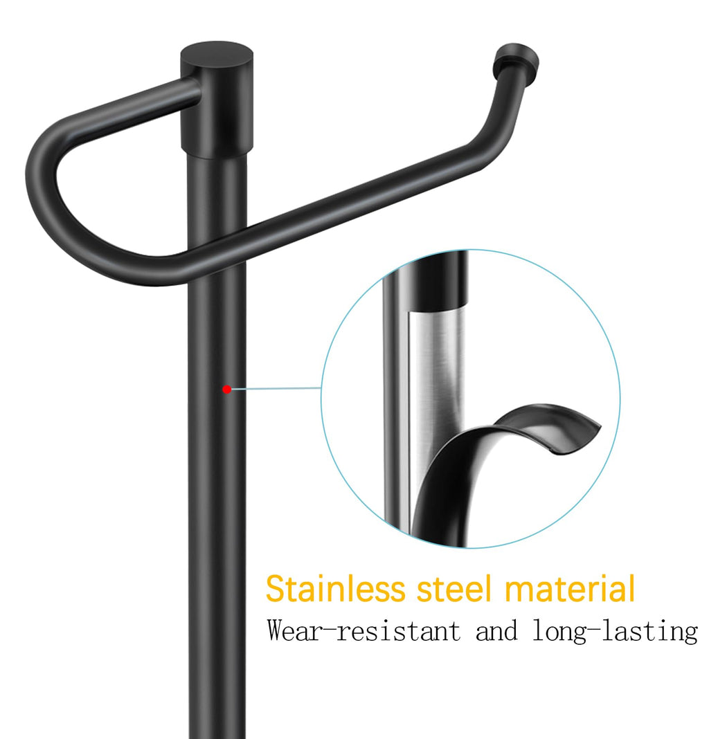 JIAPAIDUO Hand Towel Holder Stand, Matte Black Standing Towel Racks for Bathroom, Stainless Steel Free Standing Towel Rack, Towel Bar Kitchen Vanity Countertops Decor