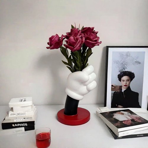 Cute Cartoon Mouse Hand Resin Vase for Home Decor, Unique Small Decorative Vase, for Desk and Office Decorations